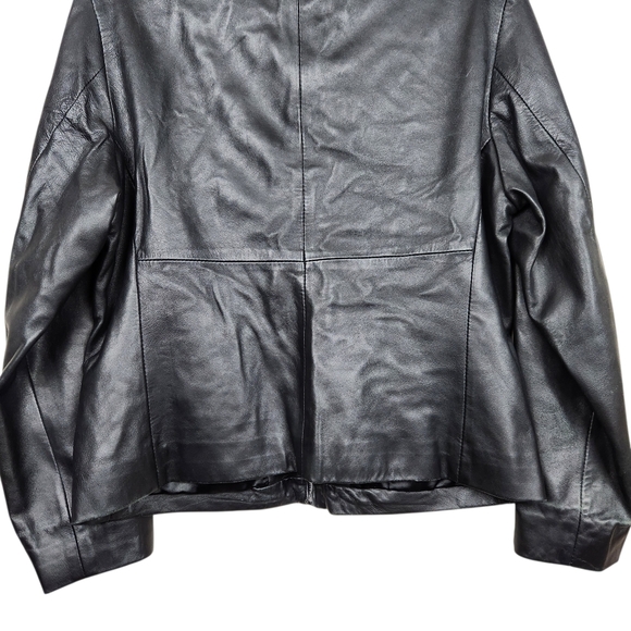 Saguaro Black 100% Leather Jacket Wide Collar Distressed Faded Womens Size L - Picture 7 of 11